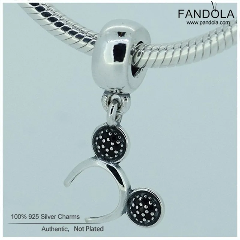 

Fits for Pandora Charms Bracelets 100% 925 Sterling-Silver-Jewelry Mouse Headband Beads with Black Crystal Free Shipping
