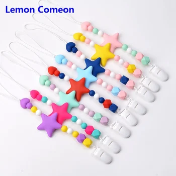 

Lemon Comeon Silicone Baby Pacifier Clip Colorful Pacifier Chain Five Star For Baby Teething Soother Chain Chew Toy Dummy Clips