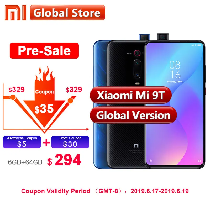  Предпродажная глобальная версия Xiaomi Mi 9T (Redmi K20) 6 ГБ 64 ГБ / 6 ГБ 128 ГБ Смартфон Snapdragon 730 Всплывающая передняя камера NFC 6,39 "48MP 