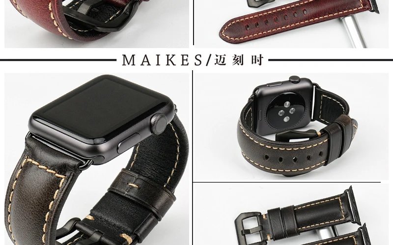 MAIKES красное масло Воск Корова кожа ремешок для часов для Apple Watch, ремешок 42 мм, 38 мм, версия/44 мм 40 мм серии 4, версия 1, 2, 3, ремешок наручных часов iWatch, ремешок для часов