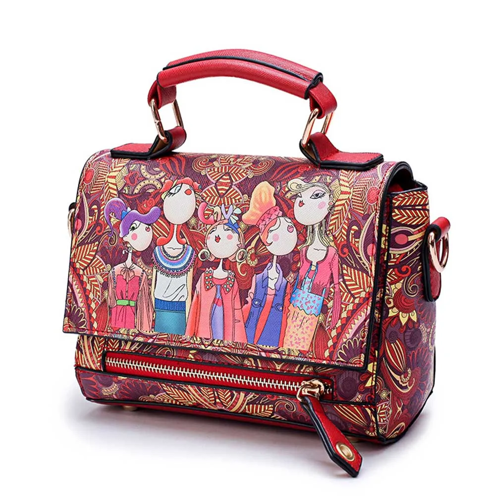 

2017 New Fashion Women Forest Cartoon Printing Handbags Shoulder Bag Fashion Cartoon Wings Bag Handbags Popular