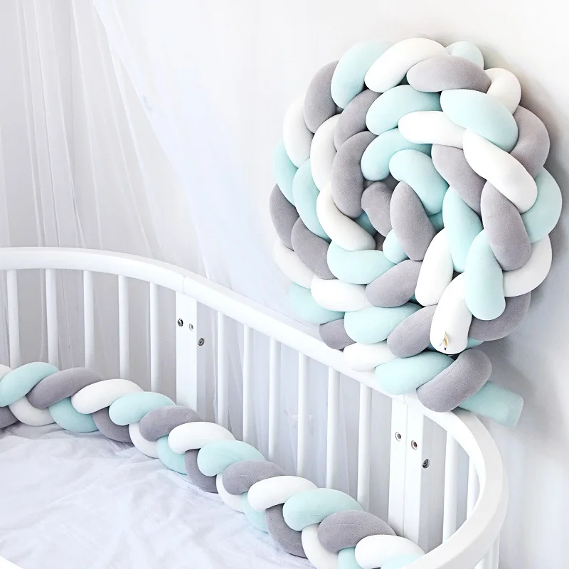 

2M/3M Length Newborn Baby Bed Bumper Pure Weaving Plush Knot Crib Bumper Kids Bed Baby Cot Protector Baby Room Decor