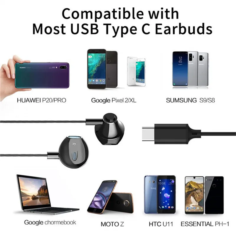 Usb type C наушники с микрофоном наушники-вкладыши стерео наушники проводное управление для samsung huawei Xiaomi 9 8 телефон