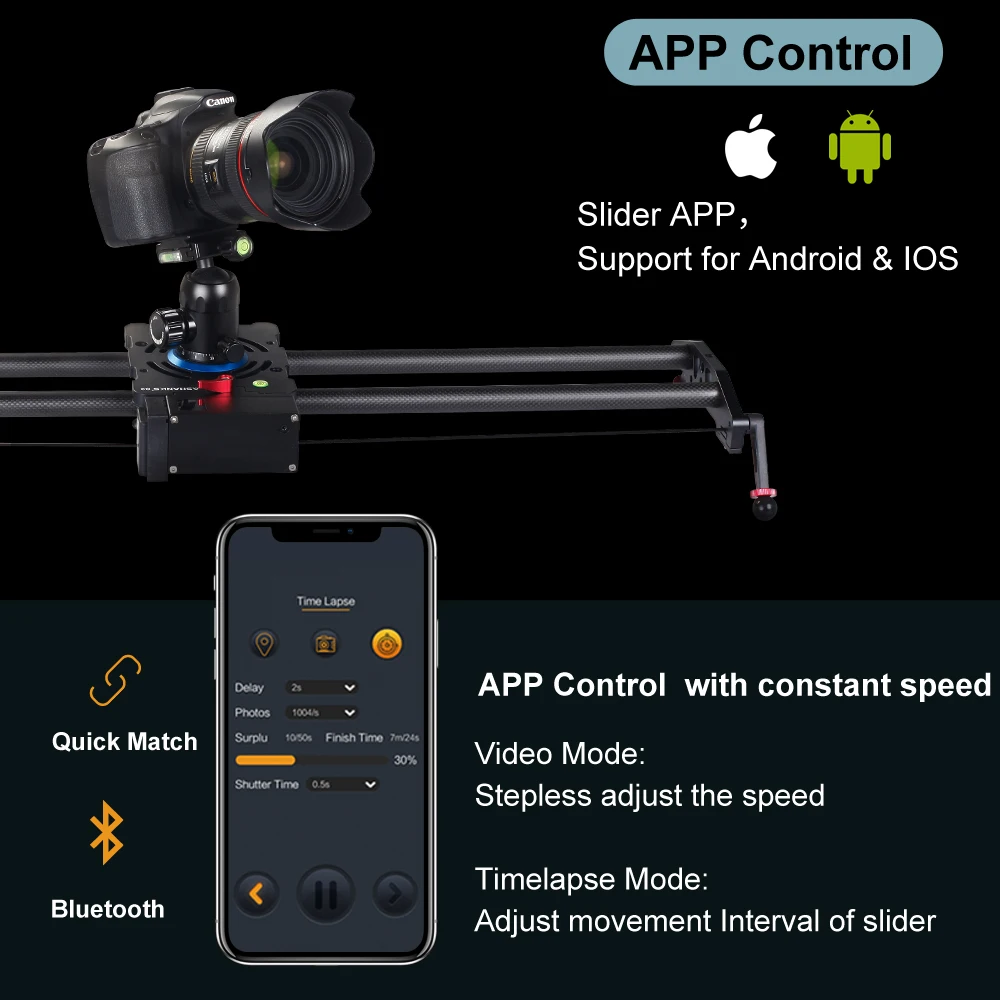 ASHANKS Bluetooth Motorized Slider Video TimeLapse Electric Delay Carbon Rail Slide Stabilizer for Photography Canon DSLR Camera