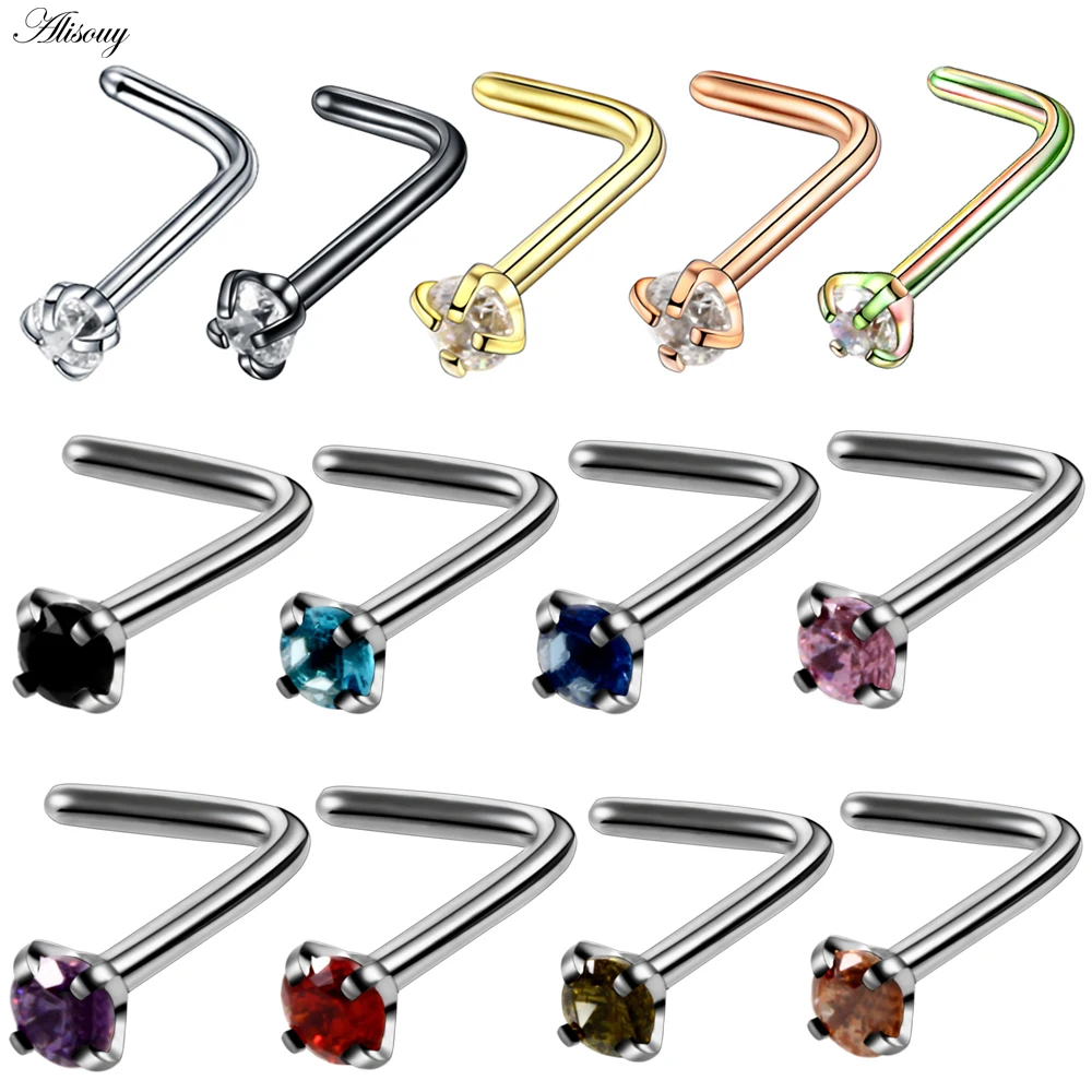 

Alisouy 20G Small Nose Studs Piercing L Shape Nose Rings Titanium Steel 316L Cubic Zirconia Gem Body Piercing Jewelry For Women