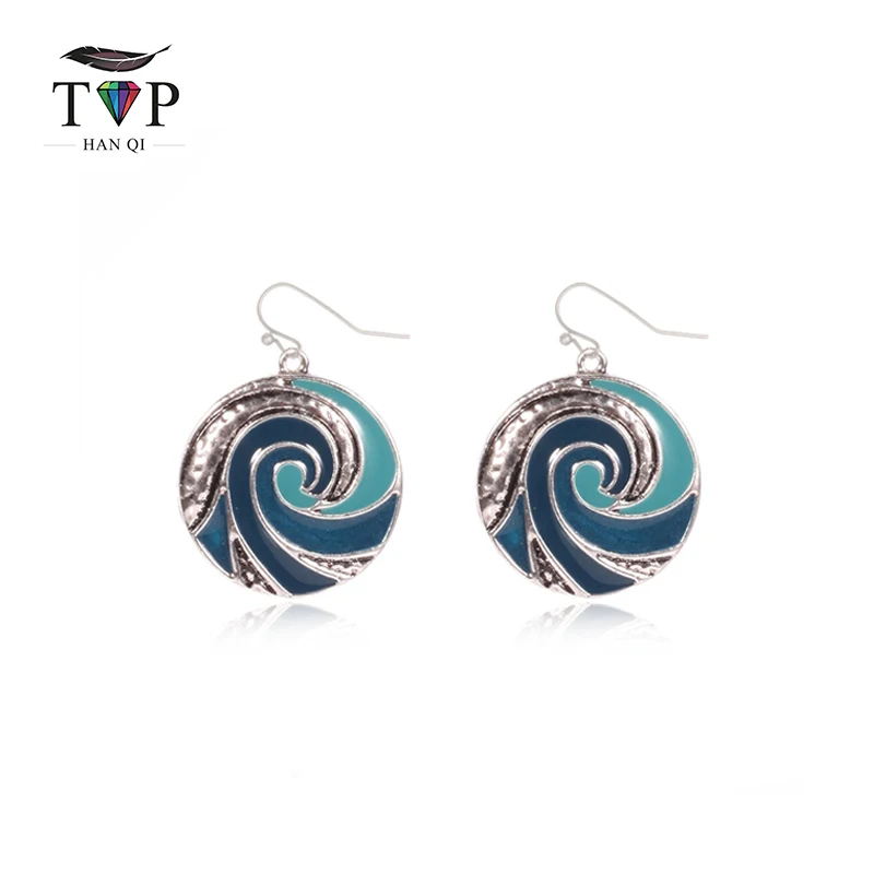 

New Design Ocean Waves Spiral Earrings For Chocolate&Blue Punk Earrings For Women Drip Oil Dangle Round Girls Earring Jewelry