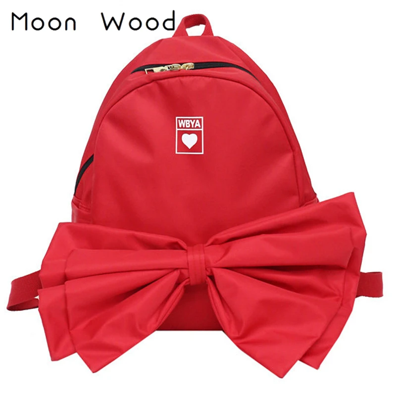 

Moon Wood New Sweet Big Bow Backpack Nylon Large Capacity Students Leisure Travel Shoulder Bag School Bags For Teenager Girls