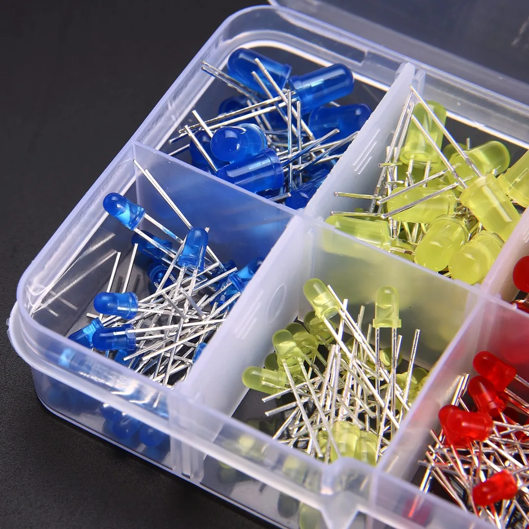 Mayitr 5 Colors 200pcs 3mm & 5mm LED Diode Light Assorted Kit White Yellow Red Green Blue Electronic Component DIY Set
