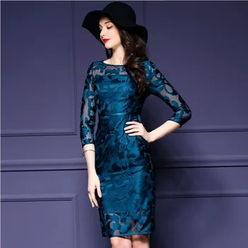 

Women's Dress 2019 Summer New Large Size Female Body Slimming Mesh Embroidery Dress