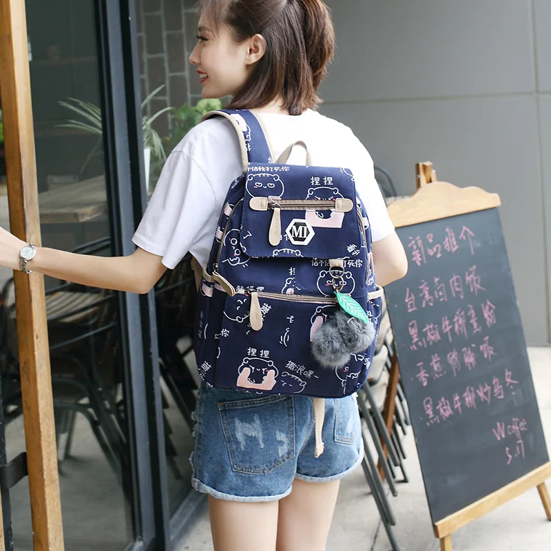 2019 USB Charging Canvas Backpack 3 Pcs/set Women School Backpacks Schoolbag For Teenagers Man Stud - 32848056520