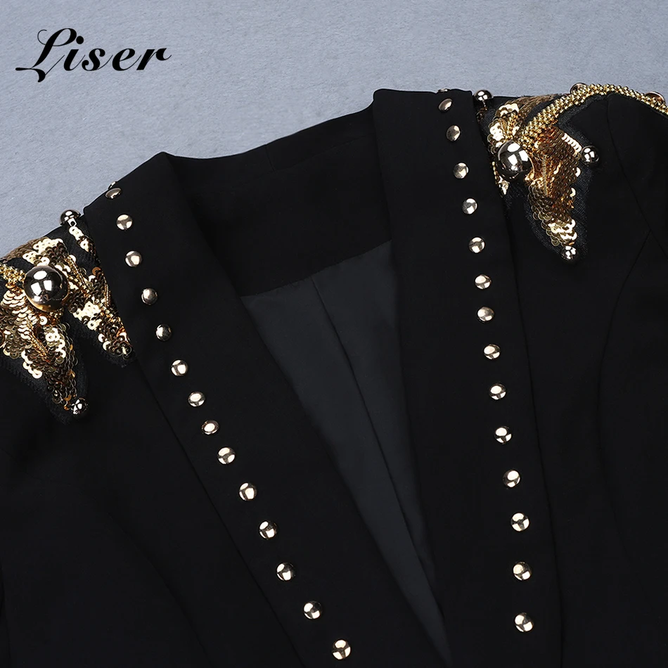 Liser новые летние женские куртки с v-образным вырезом с блестками куртки Сексуальные облегающие элегантные знаменитости вечерние Вечеринка Черная куртка Vestidos