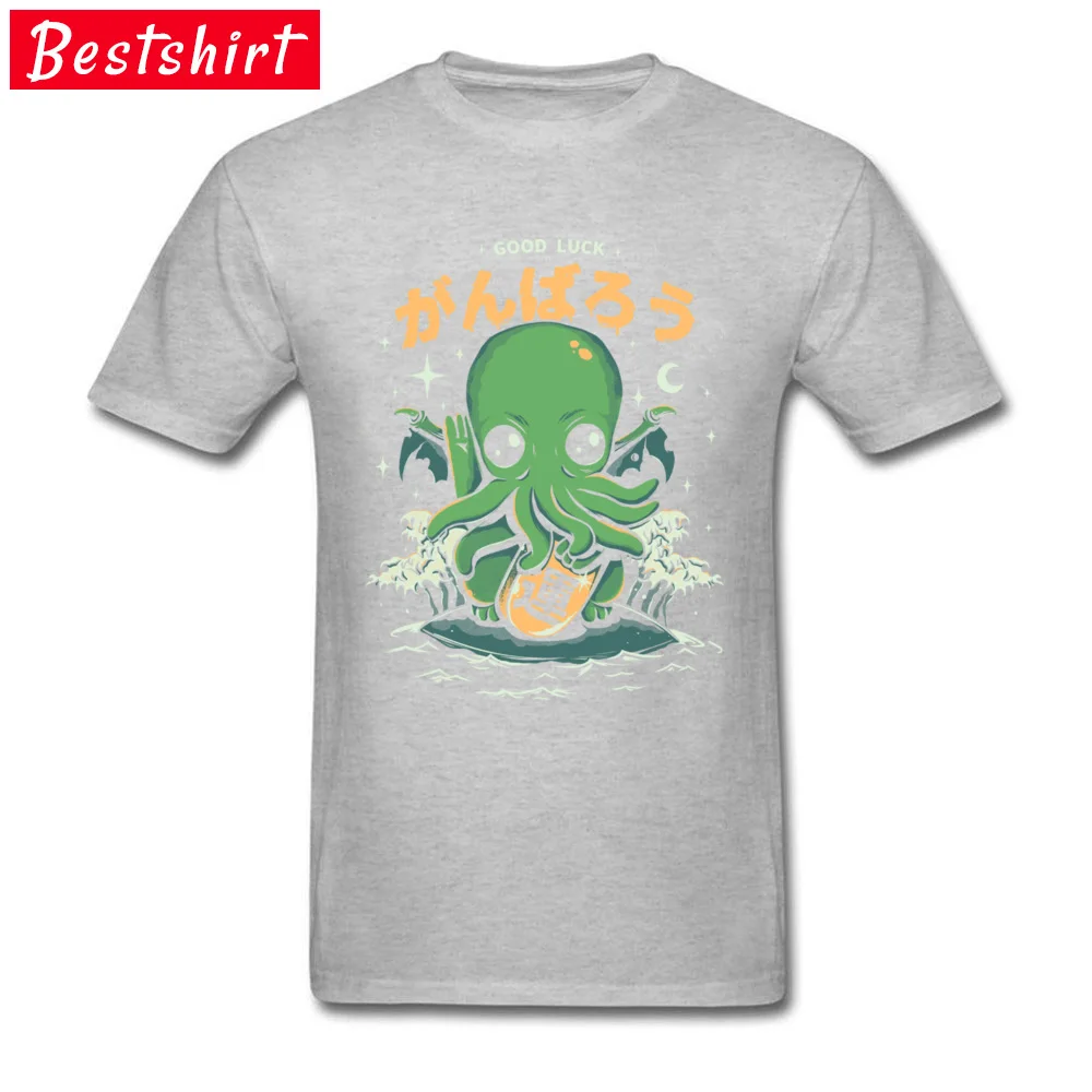 O-Neck Good Luck Cthulhu 100% Cotton Fabric Men T Shirt Printed Short Sleeve T Shirt Coupons Funny Tops Shirt Drop Shipping Good Luck Cthulhu grey