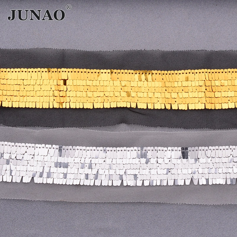 JUNAO 1 ярд 35 мм серебристо-черная Золотая лента с пайетками для шитья ткань лента ручной работы материал Сделай Сам заколки для волос украшение платья