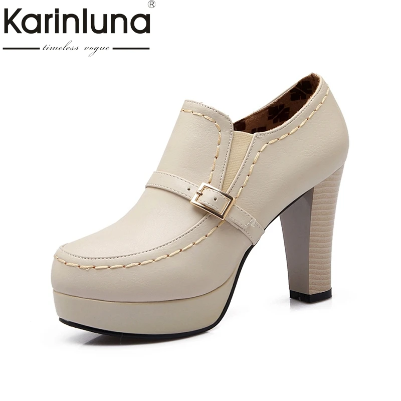 

KarinLuna Big Size 32-43 Women Pumps Fashion Buckle Belt Strap High Heels Round Toe Platform Shoes For Summer Spring Autumn