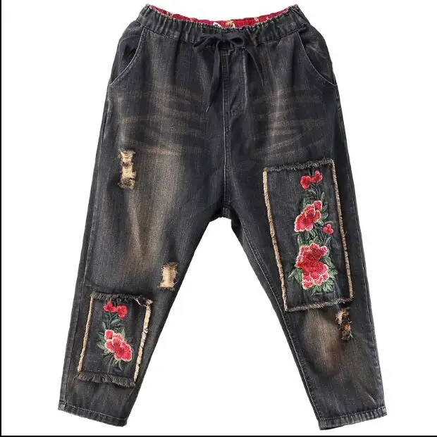Photo Cintura Color Bordados Pantalones Ocasionales Verano 2018 Jeans Mezclilla A743 Mujeres Harem Vintage Primavera Elásticos Lkghulo Mujer Nueva De OwT4Aq