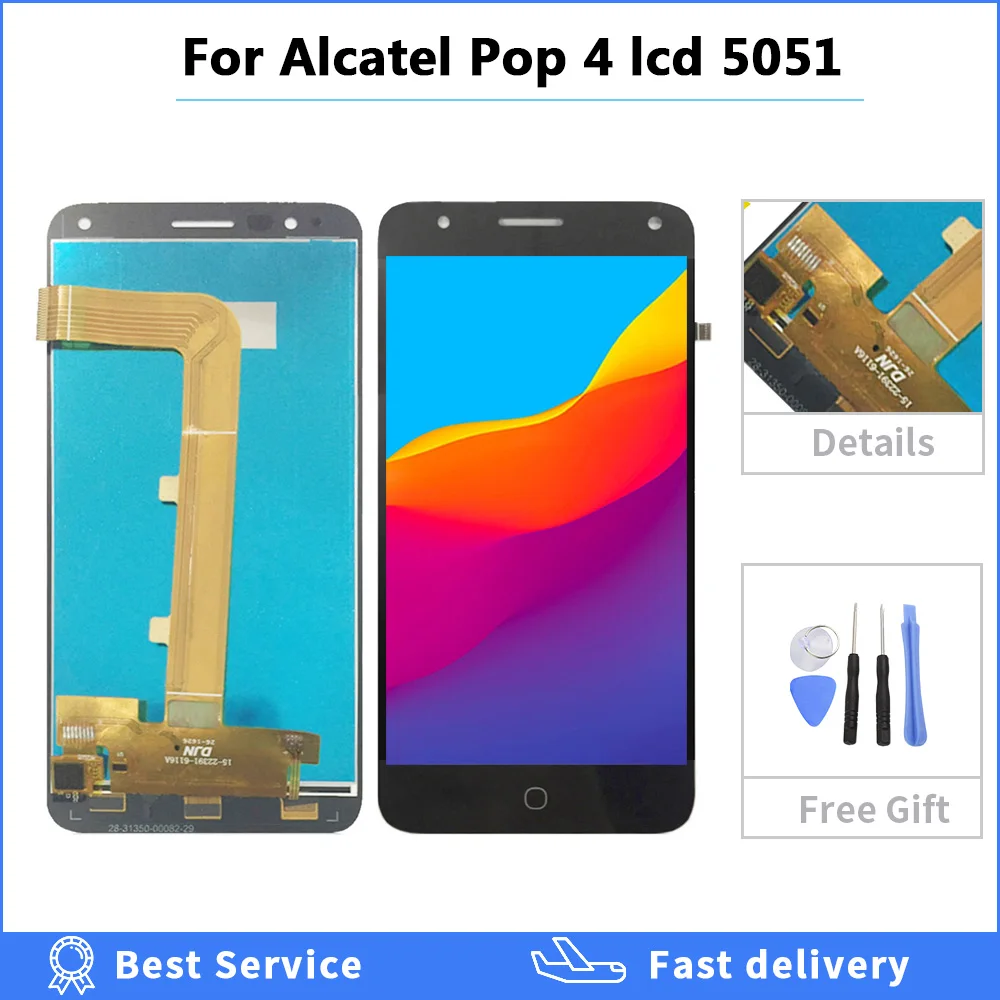 

LCD Display For Alcatel Pop 4 5051 5051D 5051X 5051J 5051M OT5051 OT5051D OT5051X LCD Display With Touch Sensor Assembly 5 inch