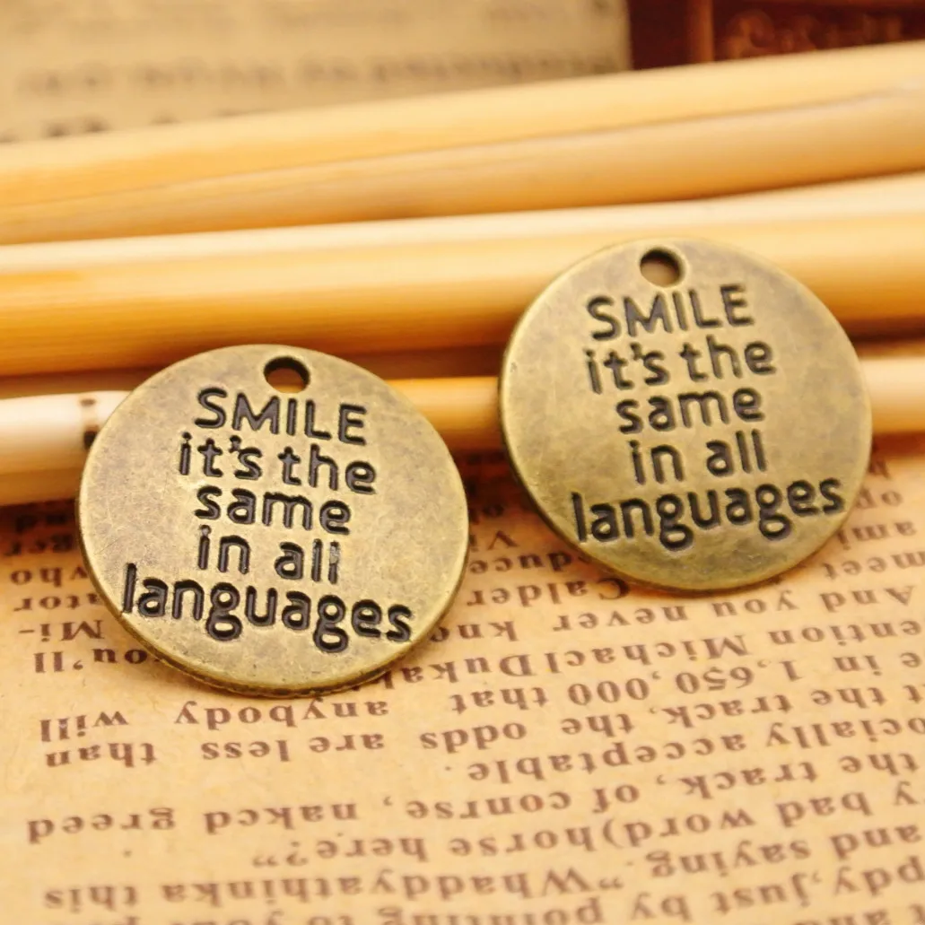 15pcs 20mm Antique Silver Bronze Smile It s The Same In All Languages 