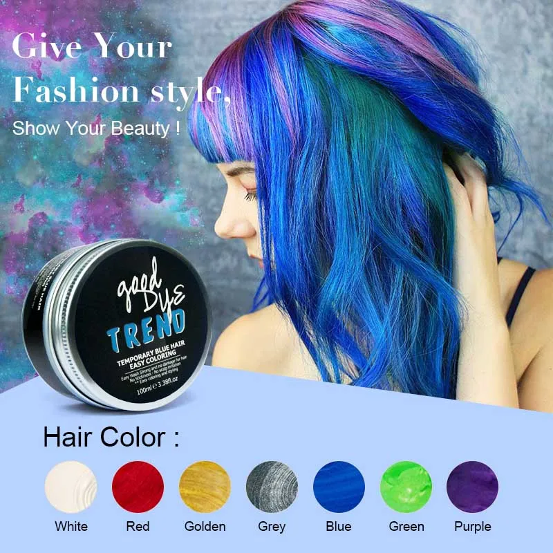 

PURC Fashion Disposable Hair Color Wax Dye One-time Temporary Molding Paste Blue Hair Dye Wax Cream 100ml