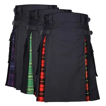 

2019 Men Scottish Kilt Adjustable Waist Skirt Pant Solid Plaid Stylish Casual Punk Hip-hop Skirt Trousers New Fashion Skirt