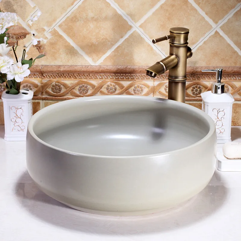 Round Bathroom Lavabo Ceramic Counter Top Wash Basin Cloakroom black Glazing Porcelain Vessel Sink bathroom (2) - 