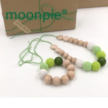 gift box 1PC SALE EVERYDAY Yellow green crochet teething necklace, Plain beech wooden beads baby toy baby teether ENS02