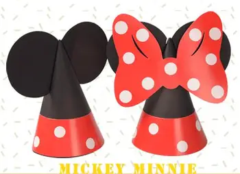 

Free Shipping 10pcs/lot Cute Mickey & Minnie Paper Birthday Cap/ DIY Party Hat Best Gift For Kids