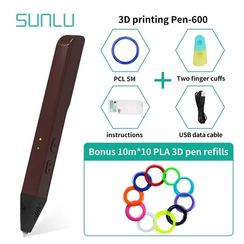 

SUNLU SL-600 3D Pen Support 1.75mm PLA/PCL Filament 6 Colors 3D Printing Pen For Children Explore Brains As Birthday Gift