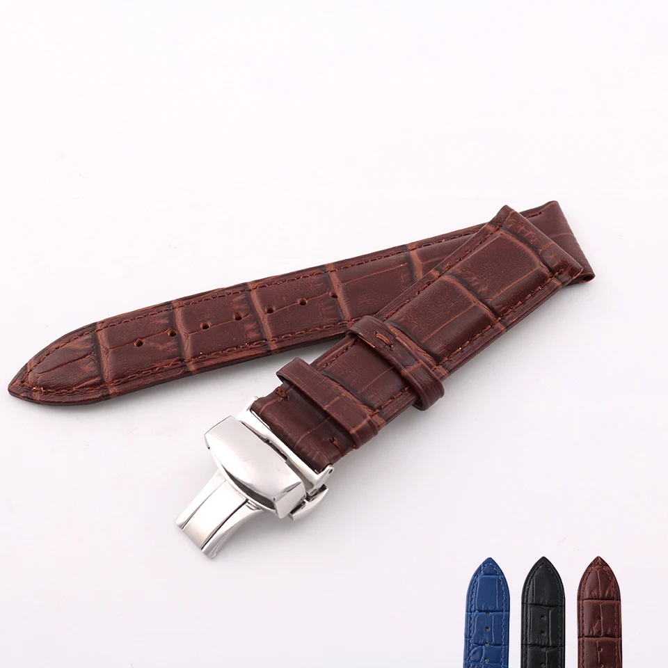 20mm Genuine Leather Watchbands With Adjustable Butterfly Buckle Brown ...