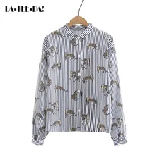 LaTeeDa!13 2017 New Print Blouses Women Striped Shirts Lady Fashion Femal Leos Animal Stand Single Breasted Top Loose Vestidos
