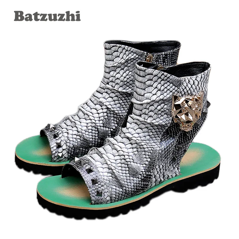 

Batzuzhi Sandalias Mujer 2018 Punk Men Sandal Shoes Open Toe Men Leather Ankle Sandals Handmade Zip Summer Shoes Zapatos Mujer