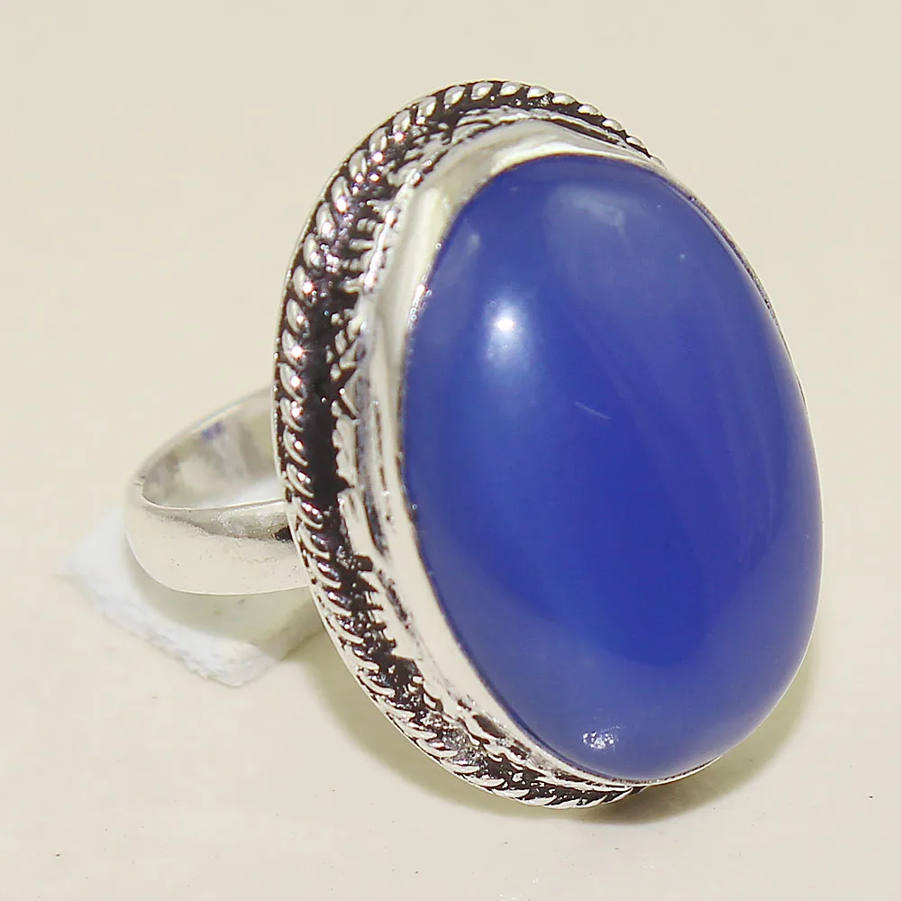 

Blue Chalcedony Ring Silver Overlay over Copper , Size: 7.5, R2028