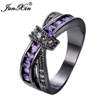 JUNXIN Nueva Venta Elegante Moda Hombres Mujeres Anillo de Amatista Negro Gold Filled Joyería de La Boda Anillos Retro Anillos Para El Partido