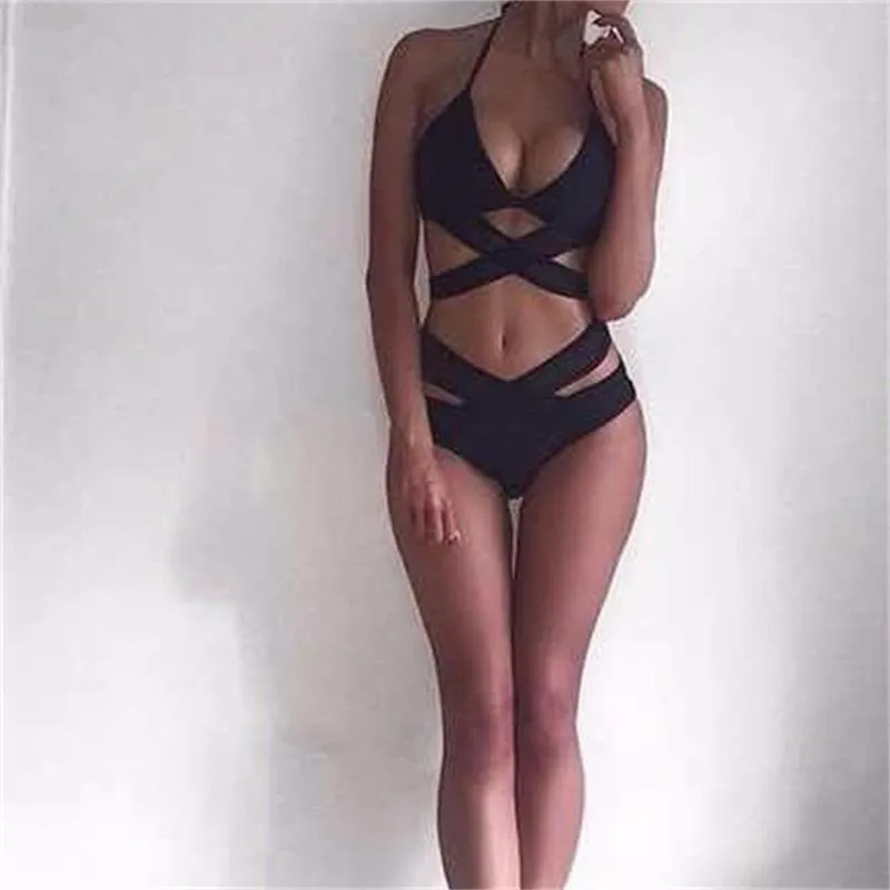 

2019 New Sexy Bikinis Women Swimsuit High Waisted Bathing Suit Wrapped Swimwear Black Brazilian Push Up Bikini Set Size SML E945