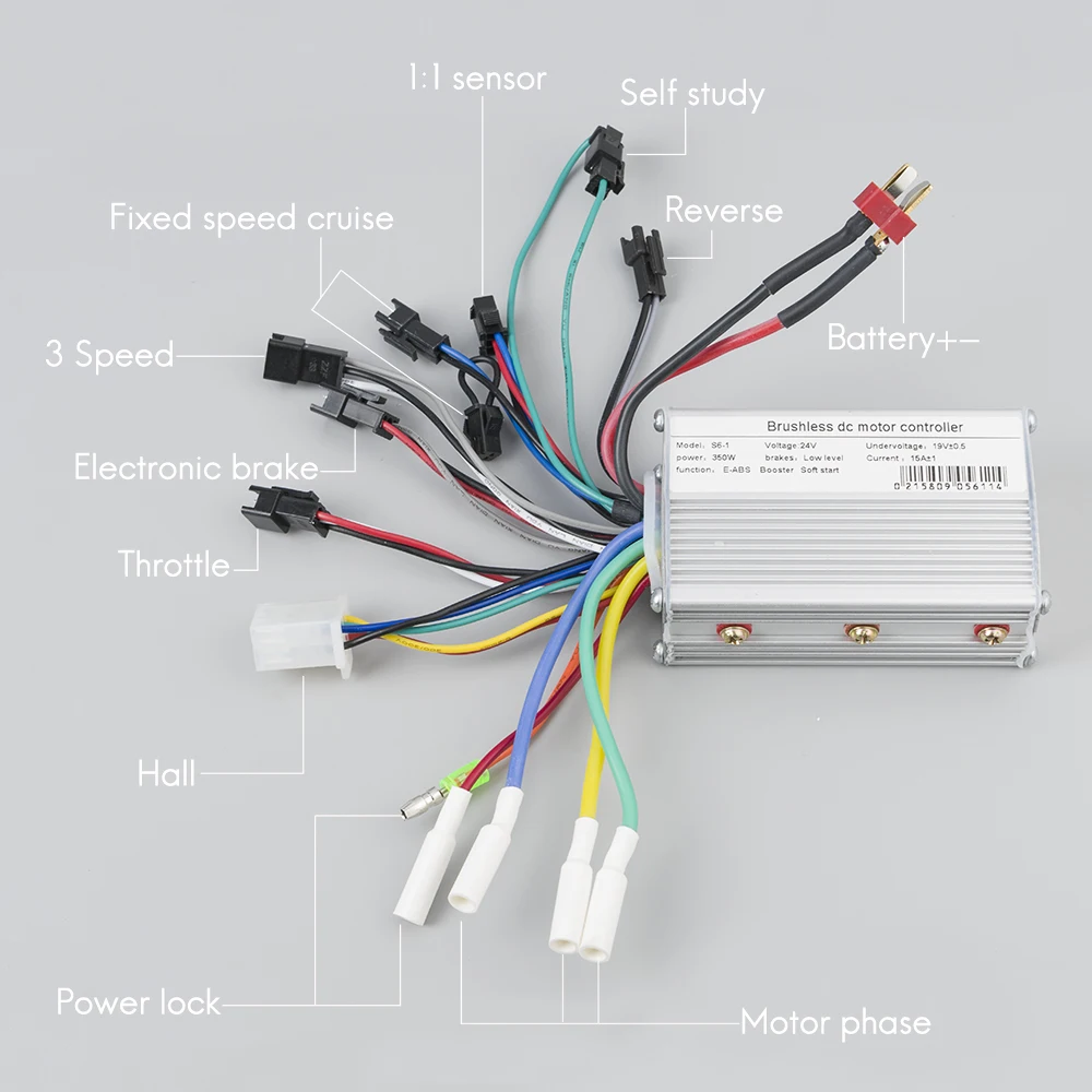 melhor Bicicleta elétrica Do Motor BLDC Controlador de Velocidade Brushless 250 w 350 w 48 36 24 v v v DC Com Hall e Sensor de Freio Reverso 13A 6 Mosfet