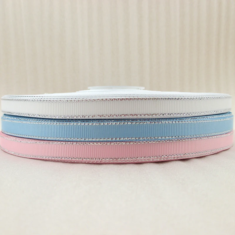 

25Y42476 3/8"(9mm) color silver ribbon high quality printed polyester ribbon, DIY handmade materials, wedding gift wrap