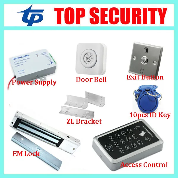 

F007 125KHZ RFID card door access control reader standalone EM card access controller with 180KG EM lock and exit buttons