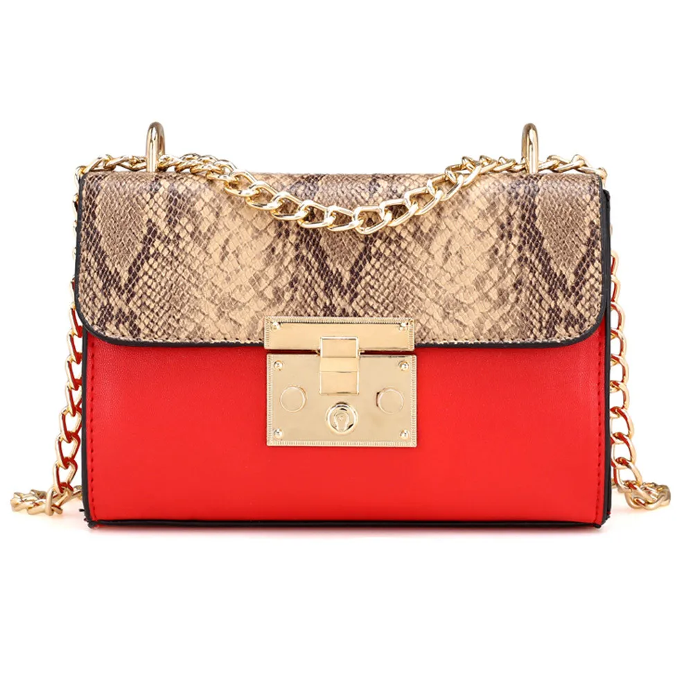 

Fashion Snake Print Messenger Bag Womens Travels Party Chain Shoulder Bag PU Leather Hasp Patchwork Mini Disco Crossbody Pack #S