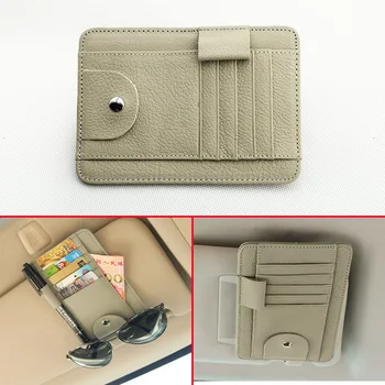 

Car Styling Sun Visor Multi-function Beige Artificial PU Leather Pen Holder Card Glasses Small Change Catcher Case Accessories