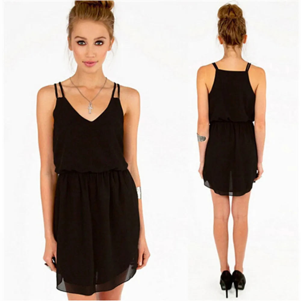 

Summer Sexy Lady chiffon red Back Sexy Mini Dress High Waist V-neck Sleeveless A-line Dresses Vestidos beach dress