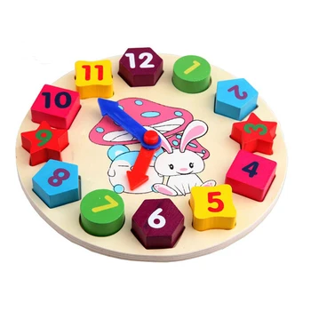 

wooden kids digital geometry Clock educational toys building blocks toy