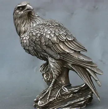

9" Collection Chinese FengShui Silver Eagle Hawk Statue Incense Burner Censer