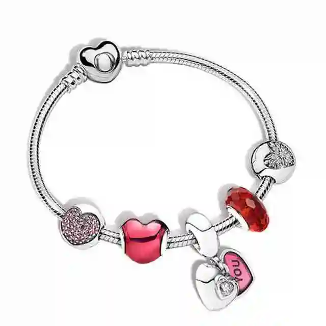 

Kristie 100% 925 Sterling Silver New 1:1 Heart Rhyme ZT0186 String Jewelry Fashion Bracelet Set Women Jewelry