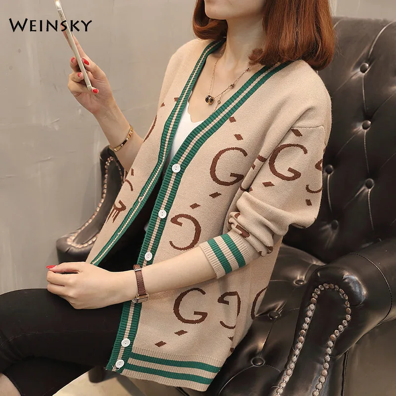 

Women Knitted Sweater And Cardigans Full Sleeve Korean Fashion Style Lady Coat Autumn And Winter 2019 New V-Neck Sweater