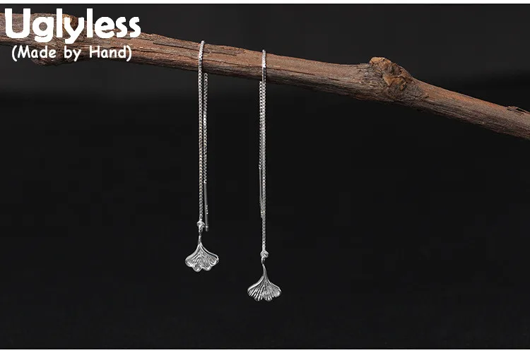 

Uglyless Real S925 Sterling Silver Women Elegant Party Dress Ear Lines Handmade Ginkgo Leaf Drop Earrings Simple Fashion Brincos