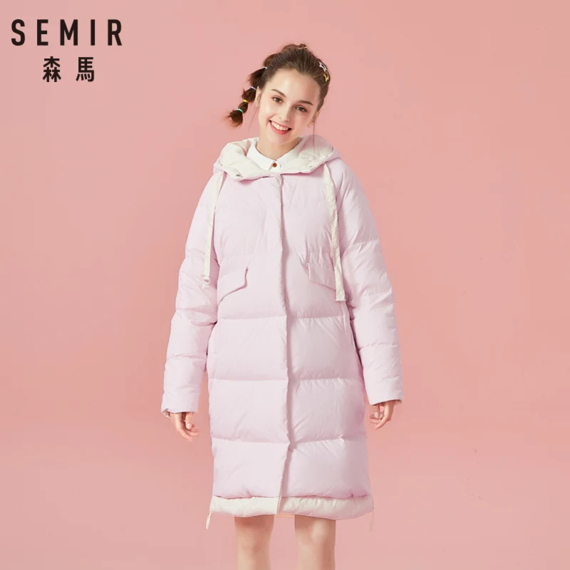 Ceny SEMIR Women długa bluza z kapturem kurtka z kieszeniami zimowa wypełnienie ocieplana kurtka podszyta sznurkiem z kapturem ciepłe grube kurtki