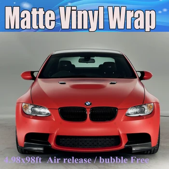 

satin red matte Vinyl Wrap With Air Bubble Free Matt Red Film For Car/ Vehcicle Wraps Car Stickers Sheets size 1.52x30m/Roll