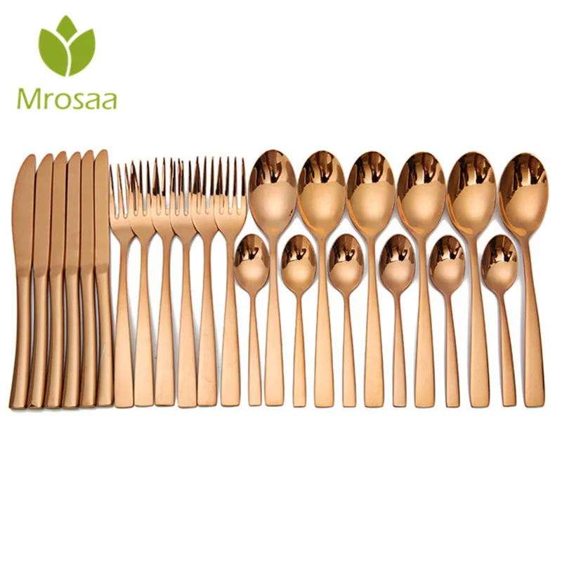 

KCASA 24Pcs/Set Stainless Steel Gold Dining Food Fork Scoop Knife Knifies Tableware Set High-end Dinnerware Set