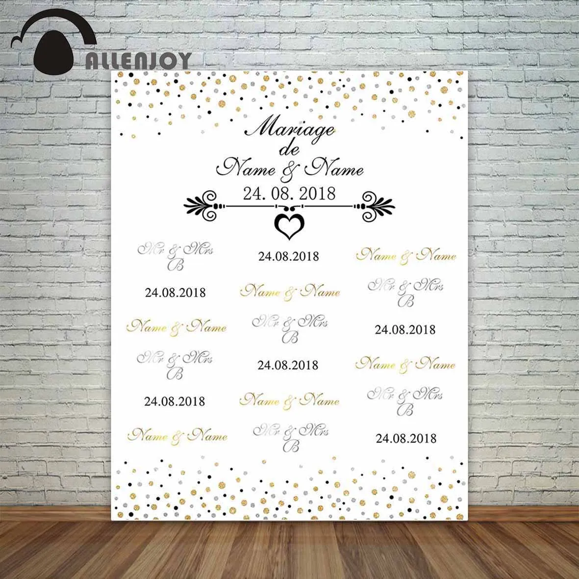 

Allenjoy photography backdrops photocall wedding custom step repeat golden silver polka dots heart fotografia vintage background