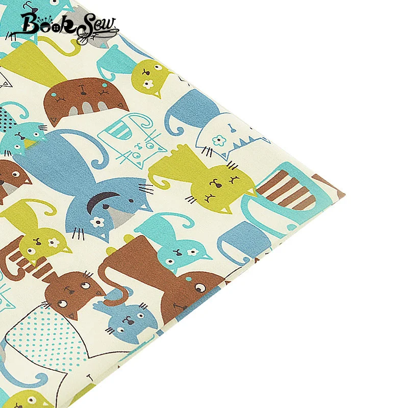 

Booksew 100% Cotton Twill Fabric Sewing Cloth Quilting DIY Doll Pillow Baby Patchwork Cat Animal Design Home Textile Tecido