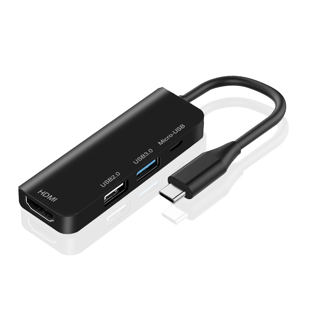 Kebidu 4 порты и разъёмы USB Hub type-C к Micro USB 3,0/2,0 HDMI конвертер Thunderbolt сплиттер адаптер для MacBook Pro samsung Galaxy - Цвет: Black